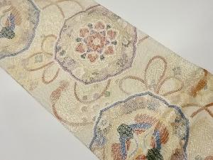 佐賀錦鏡裏に向かい鶴・華文・古典柄模様織出し袋帯